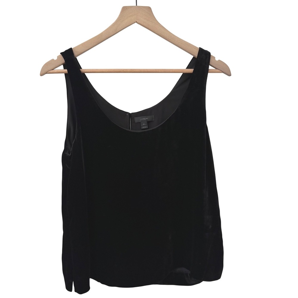 J.Crew‎ Velvet Tank Top Size M Black Silk Blend Scoop Neck Keyhole Back